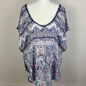 Victoria’s Secret Cover Up Blue Paisley Tassel Tie with Pom poms size medium